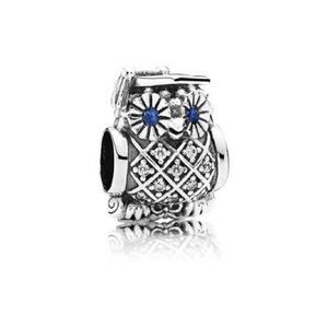 Pandora Silver Owl Charm with Blue Details
